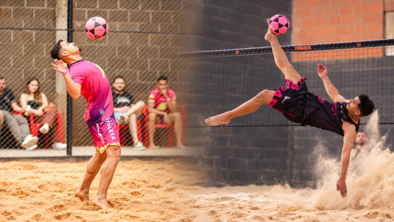 Guilherme Souza na arena de futevôlei